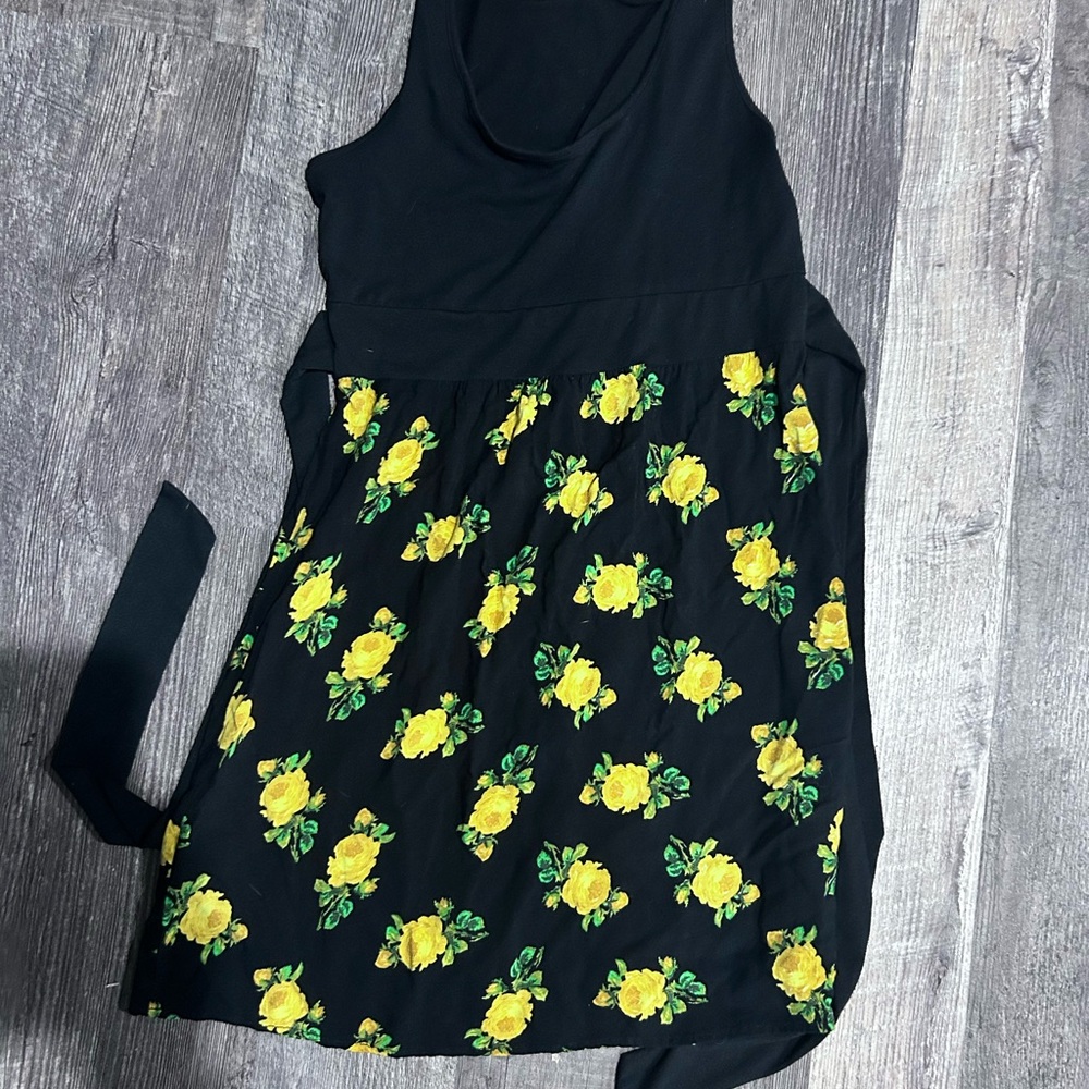 Ice Asymmetrical Dress with Yellow Floral Pattern